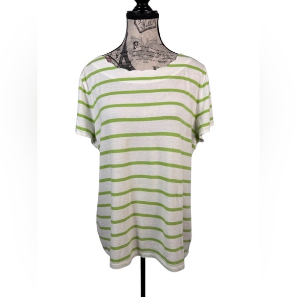 Talbots Tops - Talbots Green and White Cotton Striped Short Sleeve Tee Size L